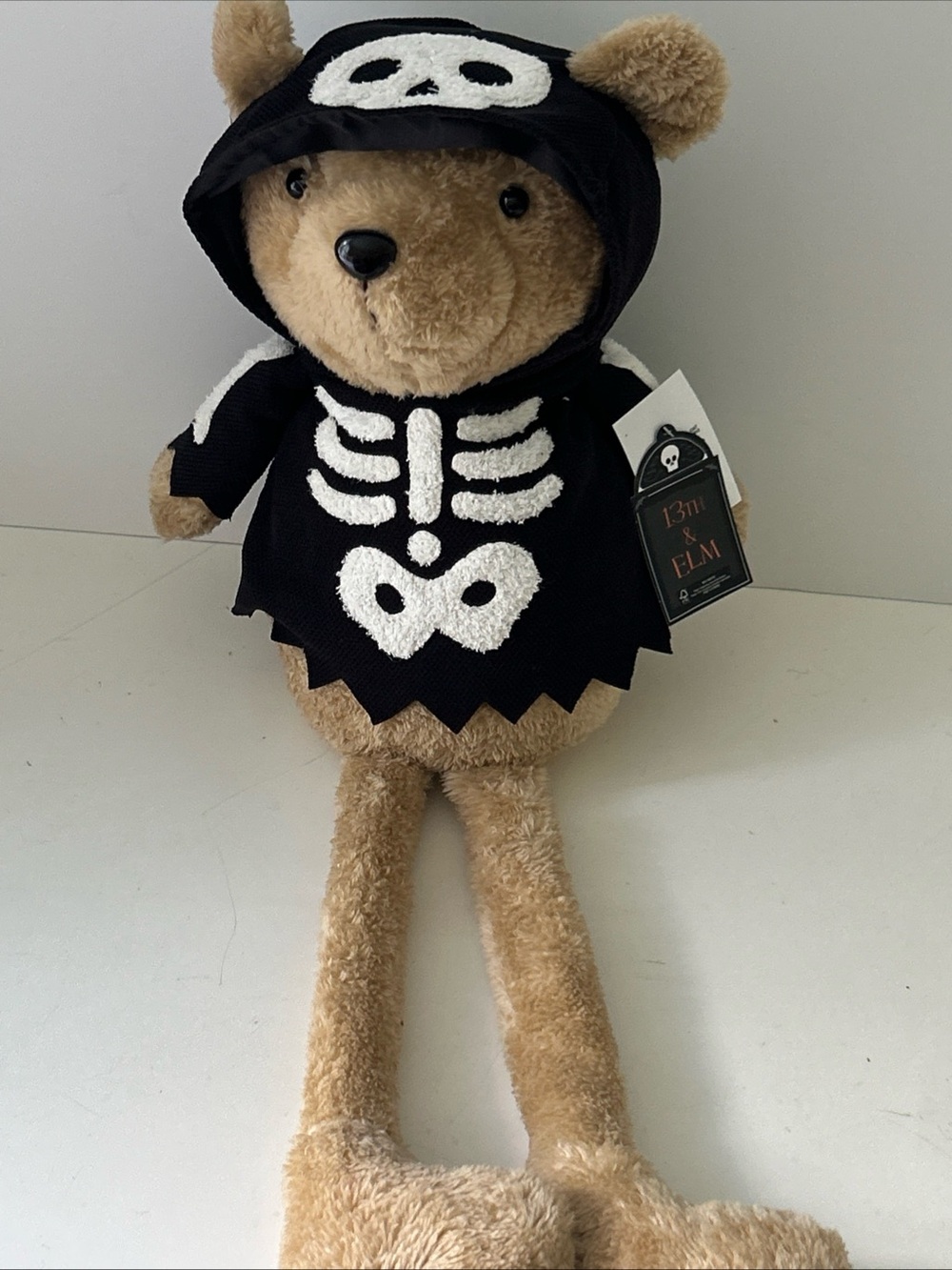 13TH & ELM Teddy Bear in Black Skeleton Hoodie Shelf Sitter Weighted Bottom NEW